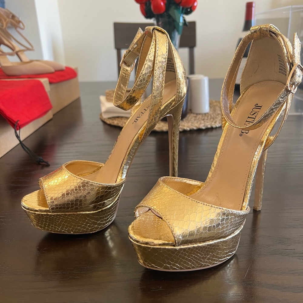 Justfab Gold Prom Platform High Heel Sandals